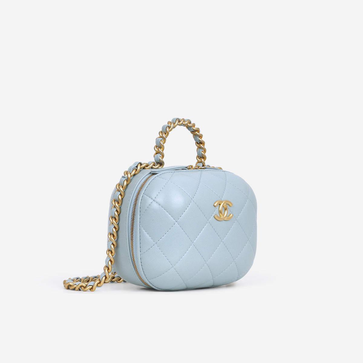 Chanel Small CC Bubble Vanity Case - Blue Lambskin | Aged Gold Hardware