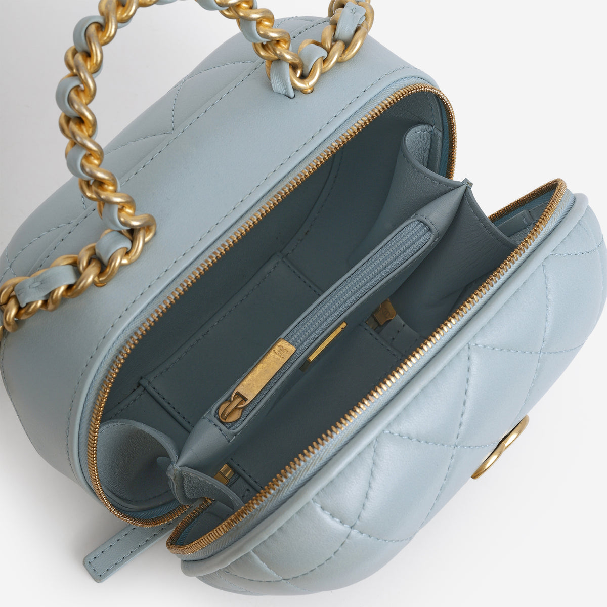 Chanel Small CC Bubble Vanity Case - Blue Lambskin | Aged Gold Hardware