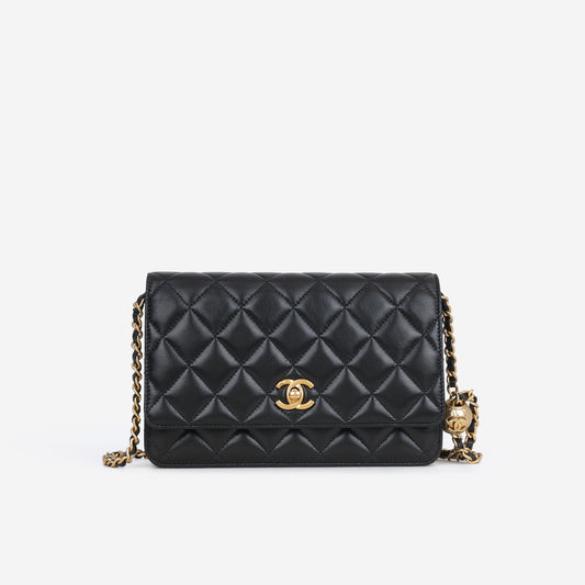 Chanel Pearl Crush Wallet On Chain - Black Lambskin | Gold Hardware