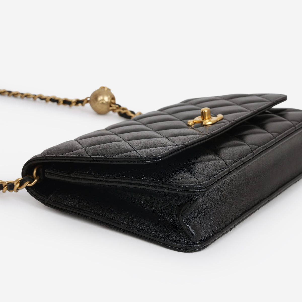 Chanel Pearl Crush Wallet On Chain - Black Lambskin | Gold Hardware
