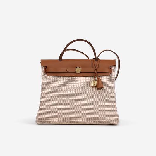 Hermès Herbag 31 - Ecru Viking Criss Toile / Fauve Hunter | Gold Hardware