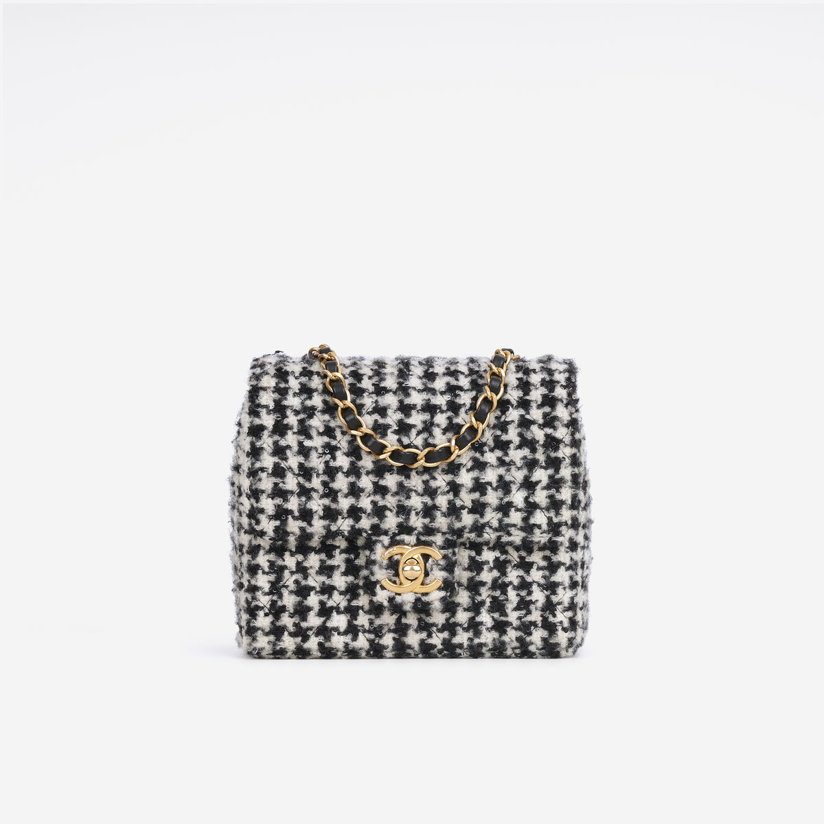 Chanel Mini Square Flap - Sequin Houndstooth Tweed | Gold Hardware