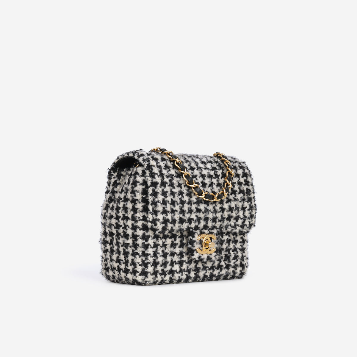 Chanel Mini Square Flap - Sequin Houndstooth Tweed | Gold Hardware