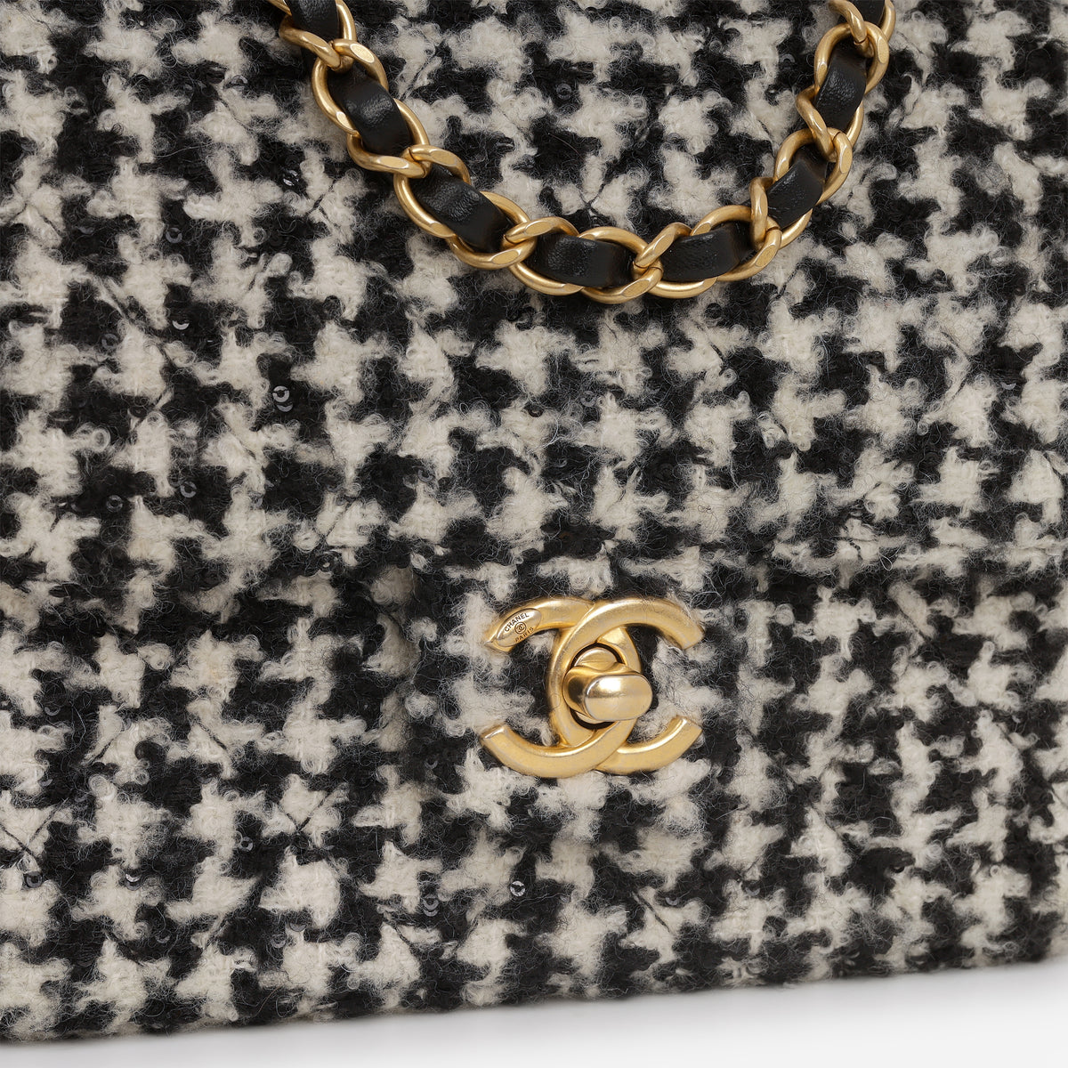 Chanel Mini Square Flap - Sequin Houndstooth Tweed | Gold Hardware