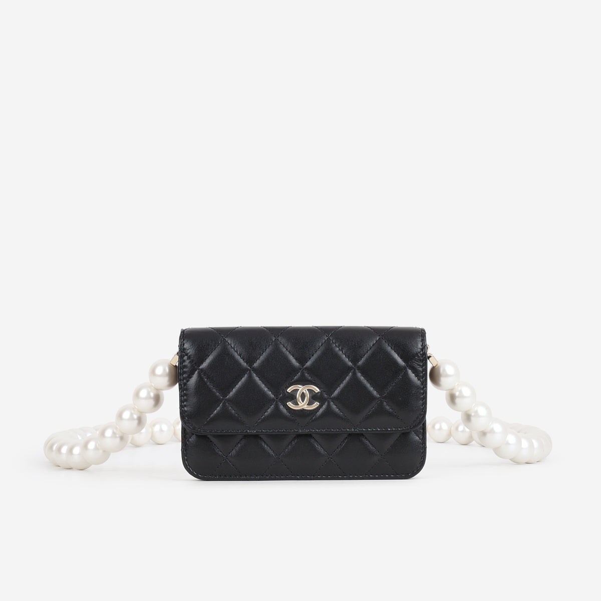 Chanel Maxi Pearl Clutch On Chain - Black Lambskin | Champagne Gold Hardware
