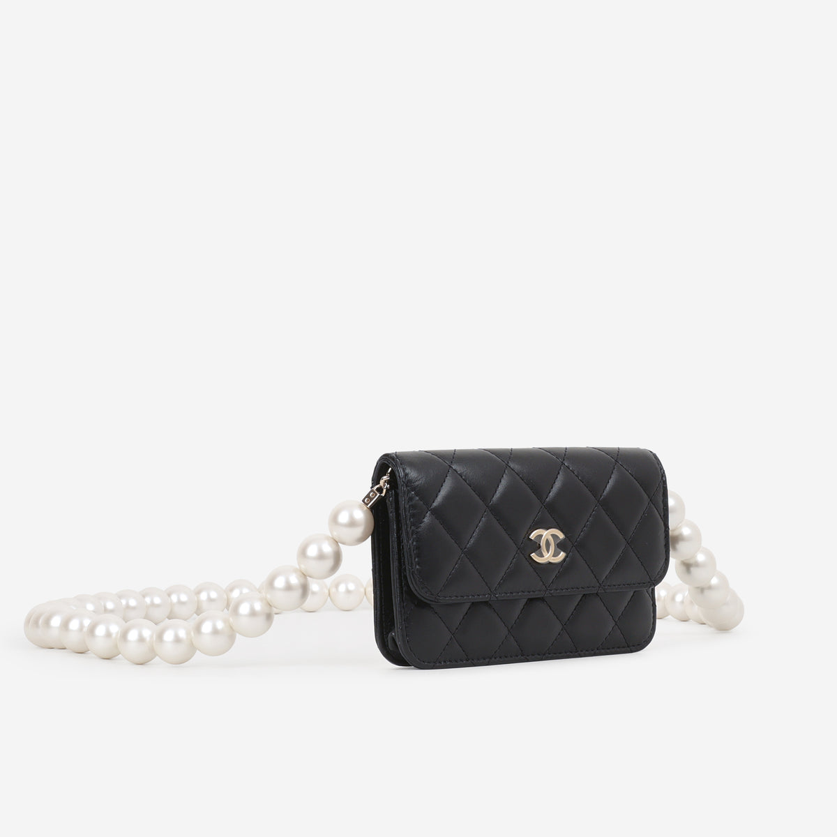 Chanel Maxi Pearl Clutch On Chain - Black Lambskin | Champagne Gold Hardware