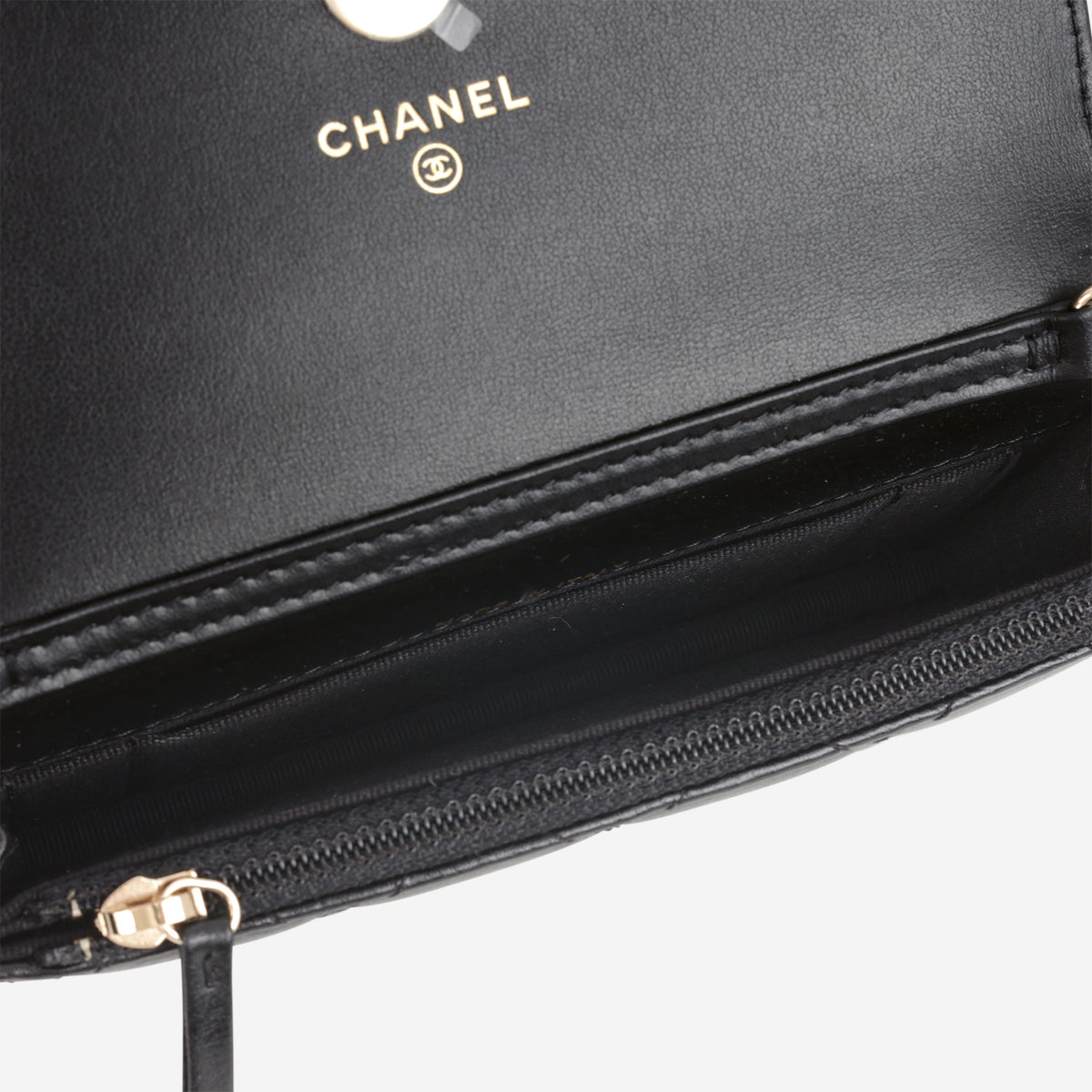 Chanel Maxi Pearl Clutch On Chain - Black Lambskin | Champagne Gold Hardware