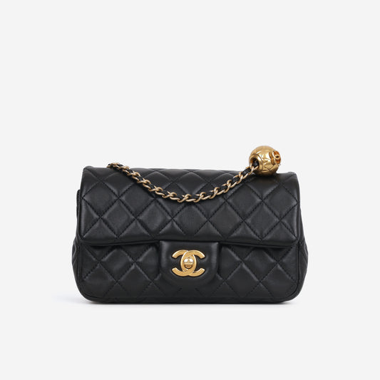 Chanel Mini Rectangular Pearl Crush - Black Lambskin | Aged Gold Hardware