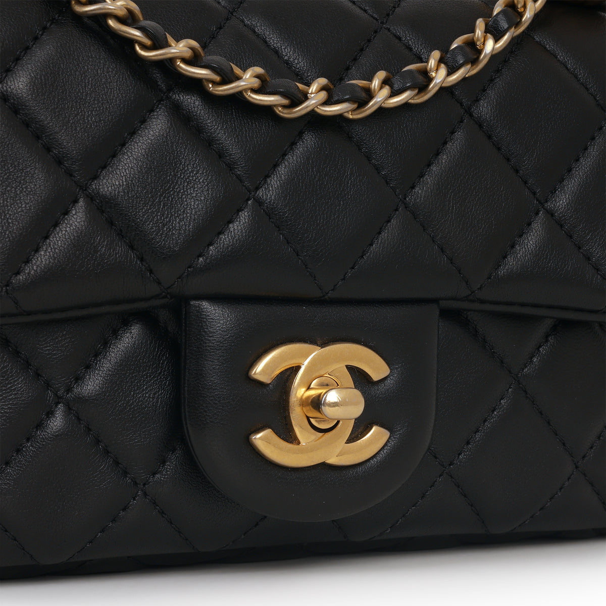 Chanel Mini Rectangular Pearl Crush - Black Lambskin | Aged Gold Hardware