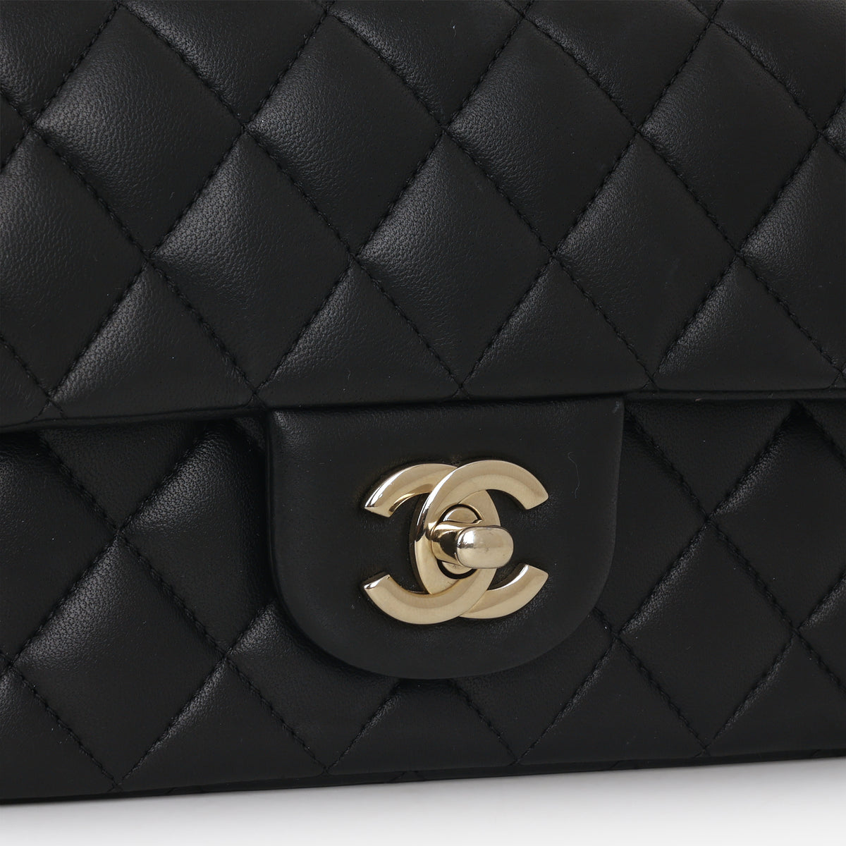 Chanel Mini Rectangular Top Handle - Black Lambskin | Champagne Gold Hardware
