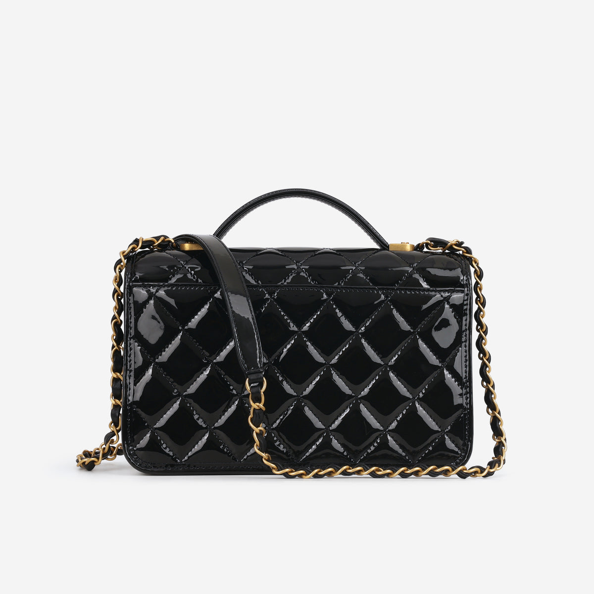 Chanel 22k "School Memory" Top Handle - Black Patent | Aged Gold Hardware