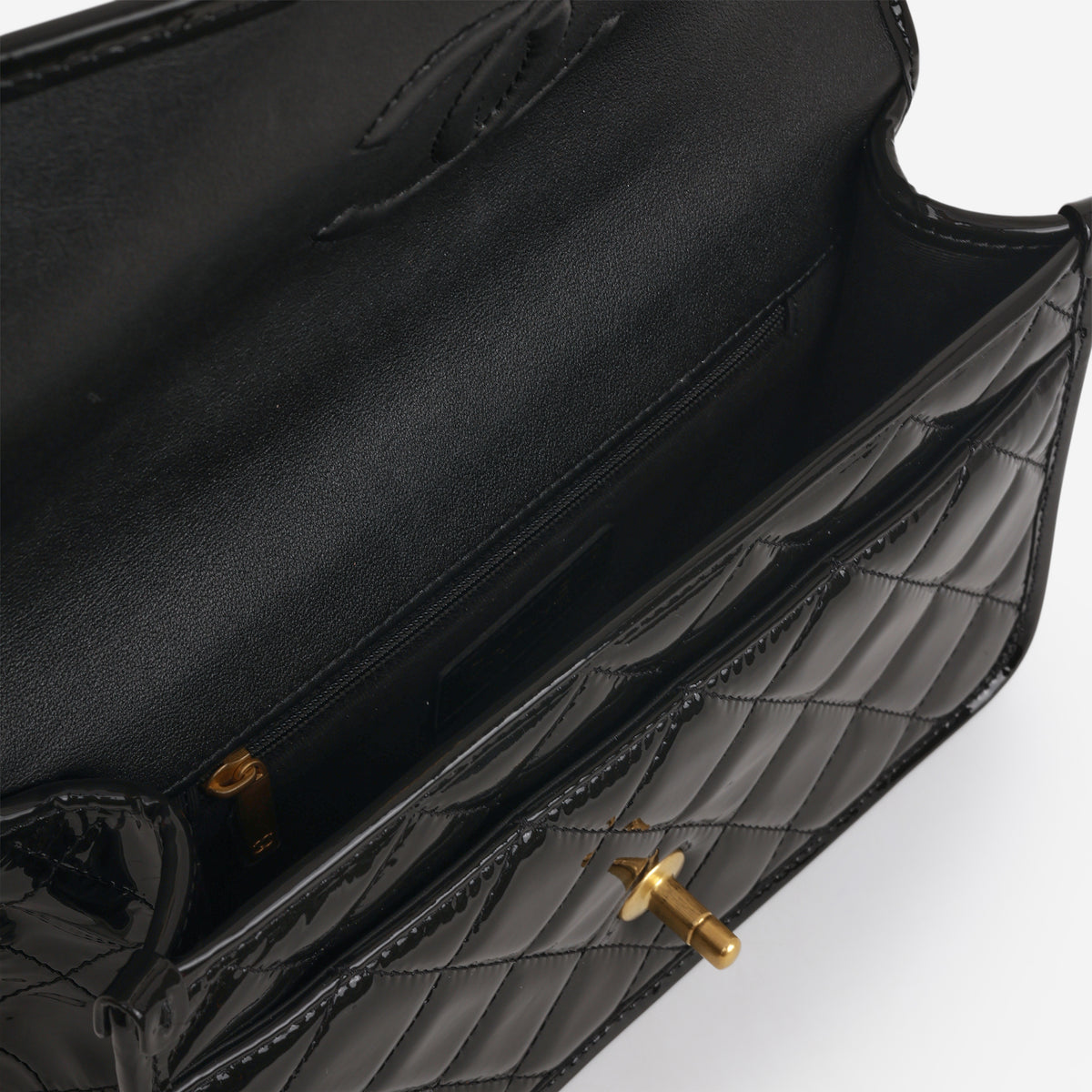 Chanel 22k "School Memory" Top Handle - Black Patent | Aged Gold Hardware