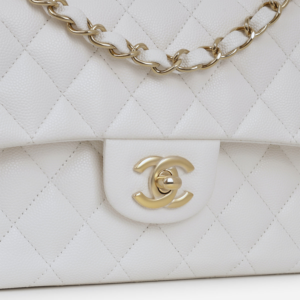 Chanel Small Classic Flap - White Caviar | Champagne Gold Hardware