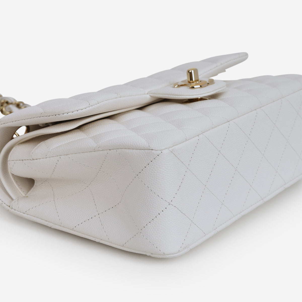 Chanel Small Classic Flap - White Caviar | Champagne Gold Hardware