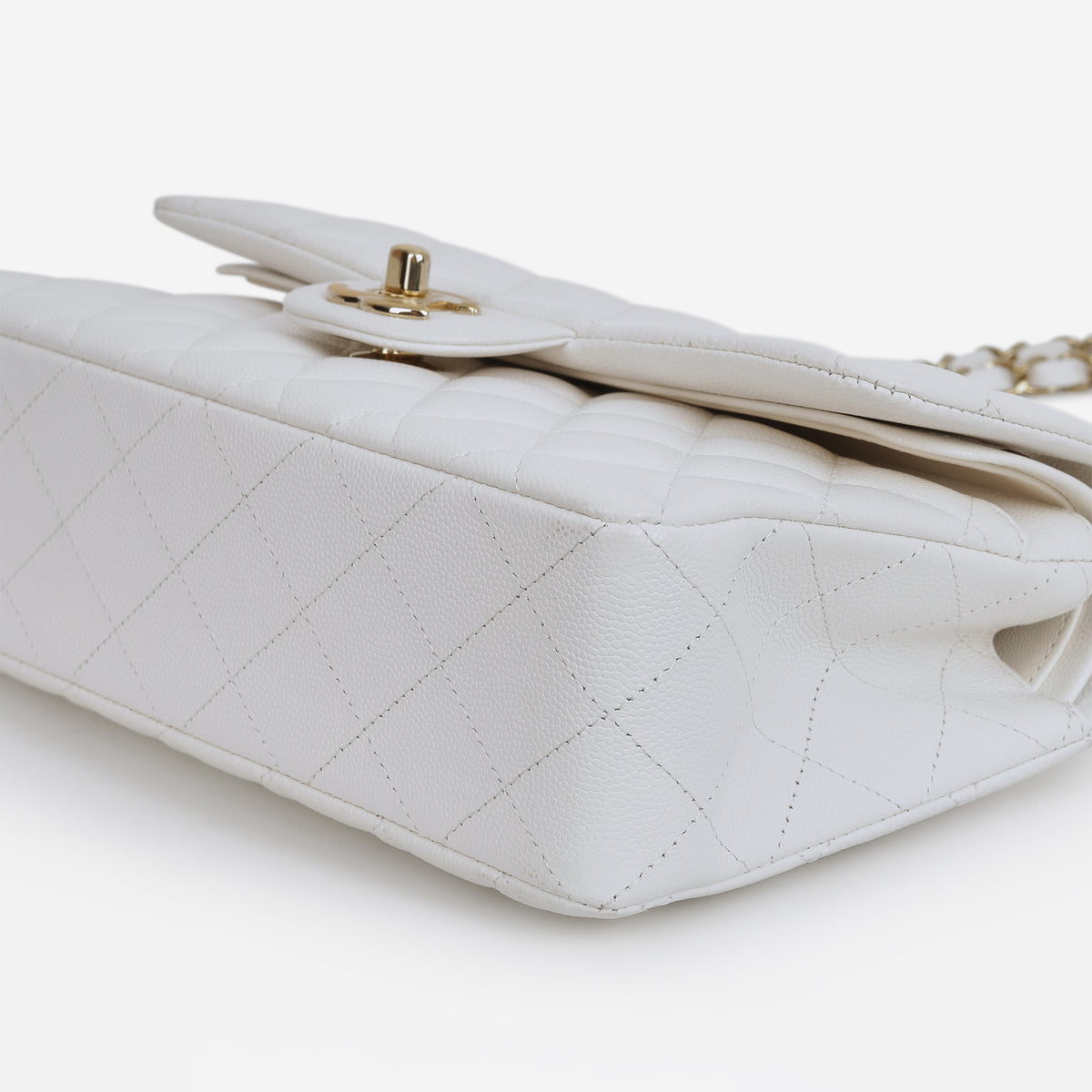 Chanel Small Classic Flap - White Caviar | Champagne Gold Hardware
