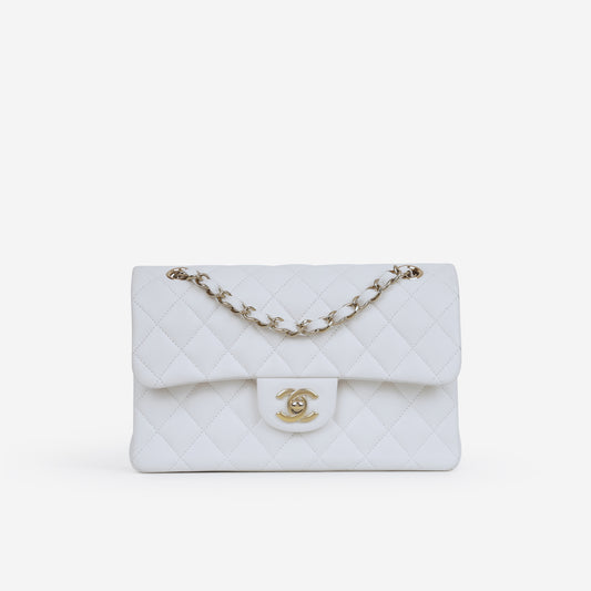 Chanel Small Classic Flap - White Caviar | Champagne Gold Hardware