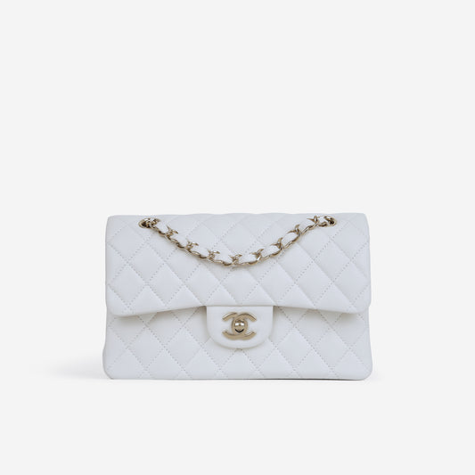 Chanel Small Classic Flap - White Caviar | Champagne Gold Hardware