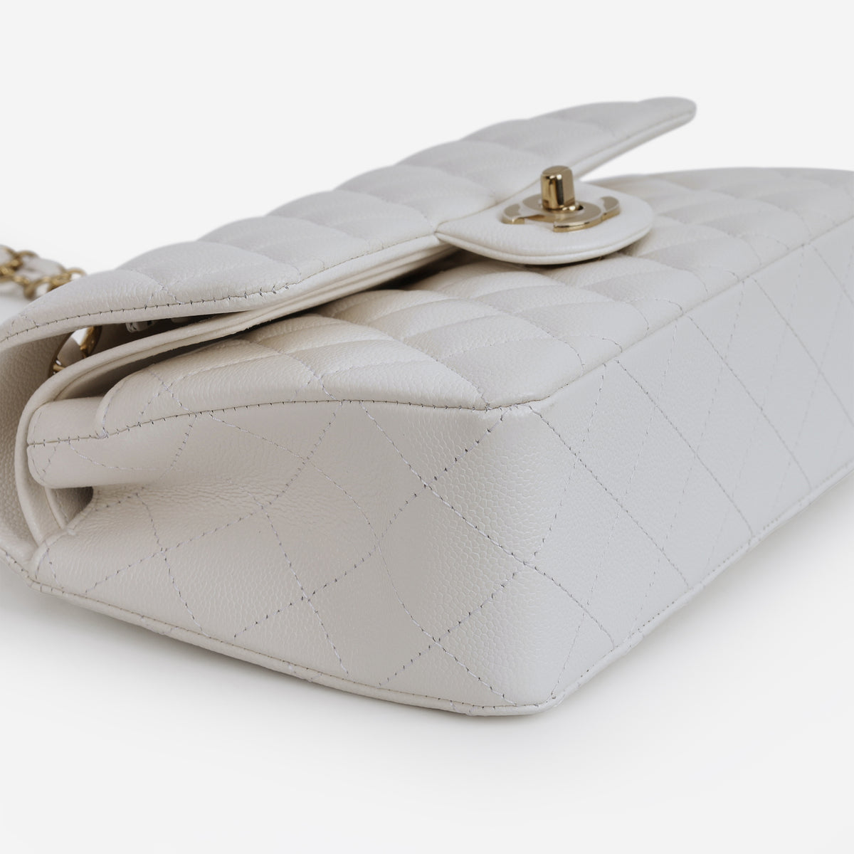 Chanel Small Classic Flap - White Caviar | Champagne Gold Hardware