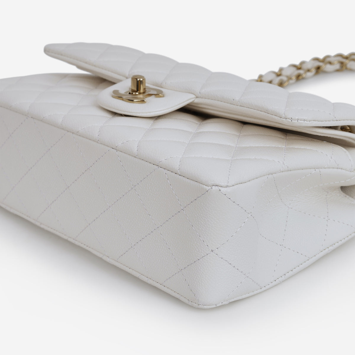 Chanel Small Classic Flap - White Caviar | Champagne Gold Hardware