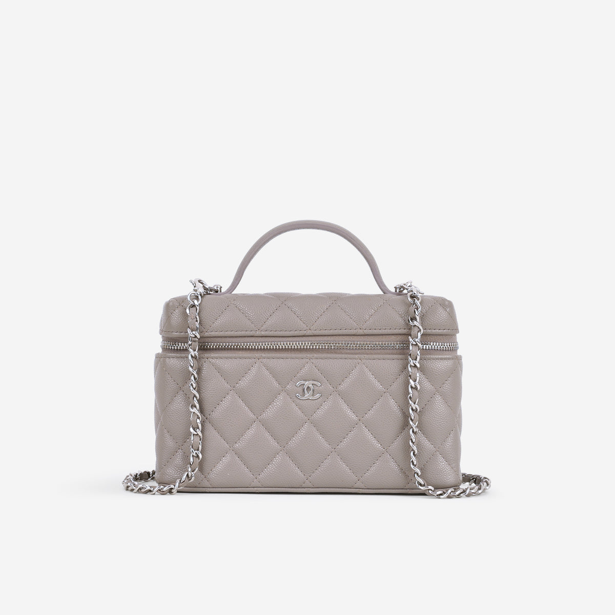 Chanel Top Handle Vanity With Chain - Grey Caviar | Silver Hardware