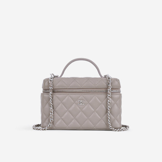 Chanel Top Handle Vanity With Chain - Grey Caviar | Silver Hardware