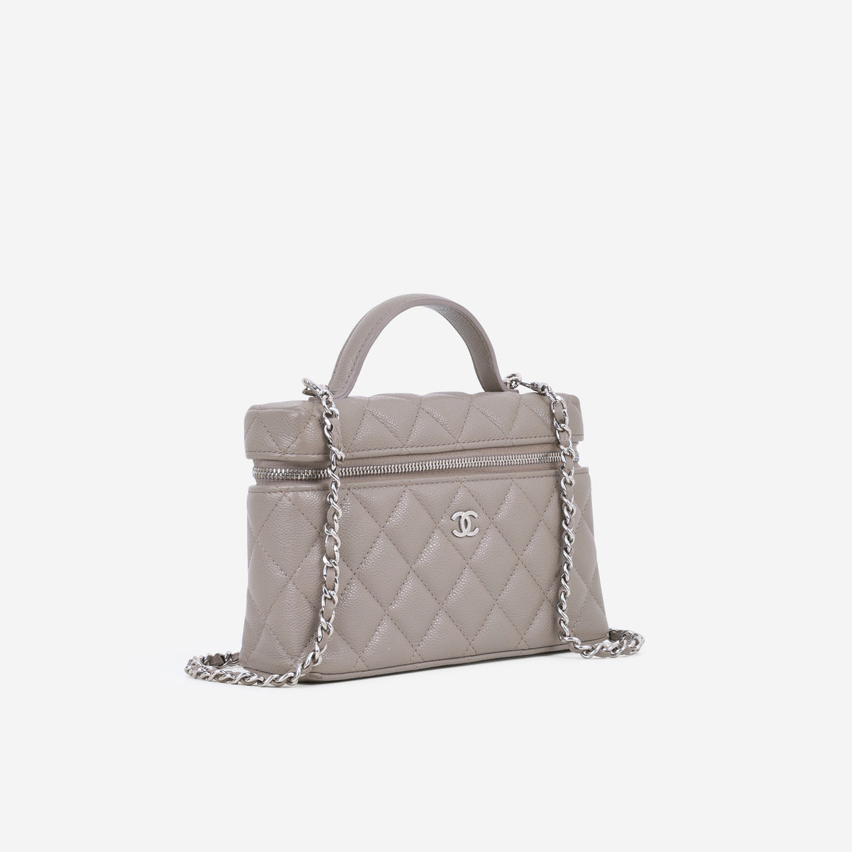 Chanel Top Handle Vanity With Chain - Grey Caviar | Silver Hardware