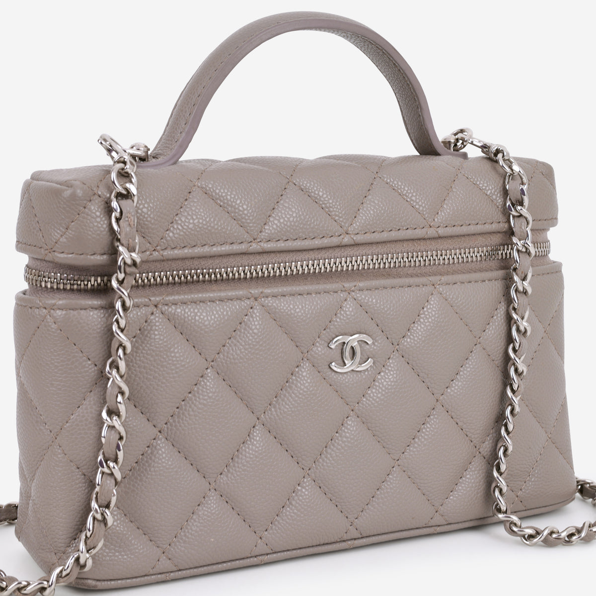 Chanel Top Handle Vanity With Chain - Grey Caviar | Silver Hardware