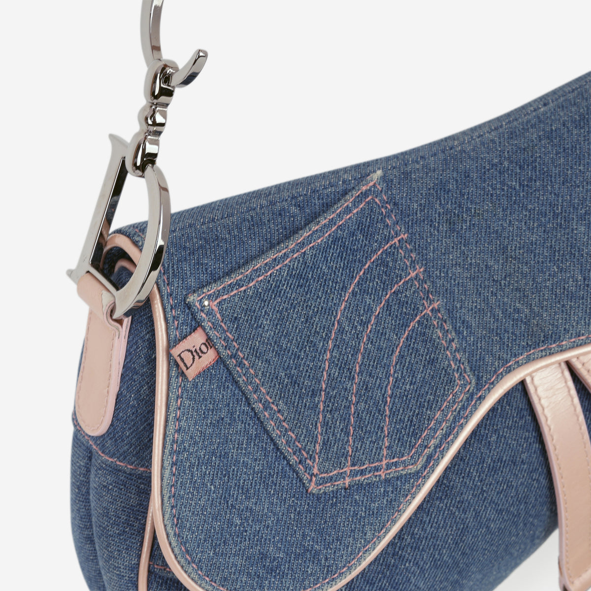 Dior Vintage Flight Saddle Bag - Blue Denim / Pink Trim | Silver Hardware