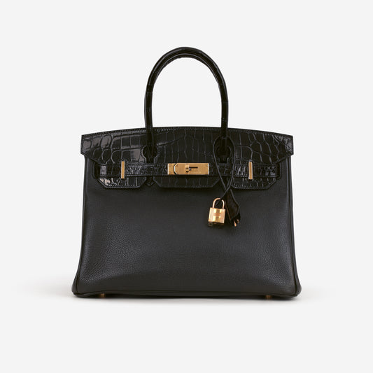 Hermès Birkin 30 Touch - Noir Novillo / Crocodile Niloticus Lisse | Gold Hardware
