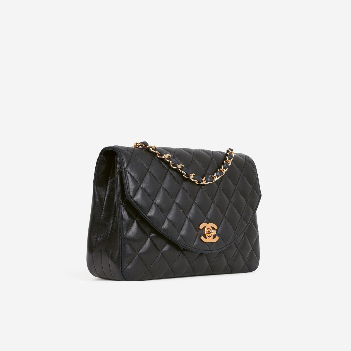 Chanel Vintage Half Moon Flap - Black Lambskin | Gold Hardware - Bagista