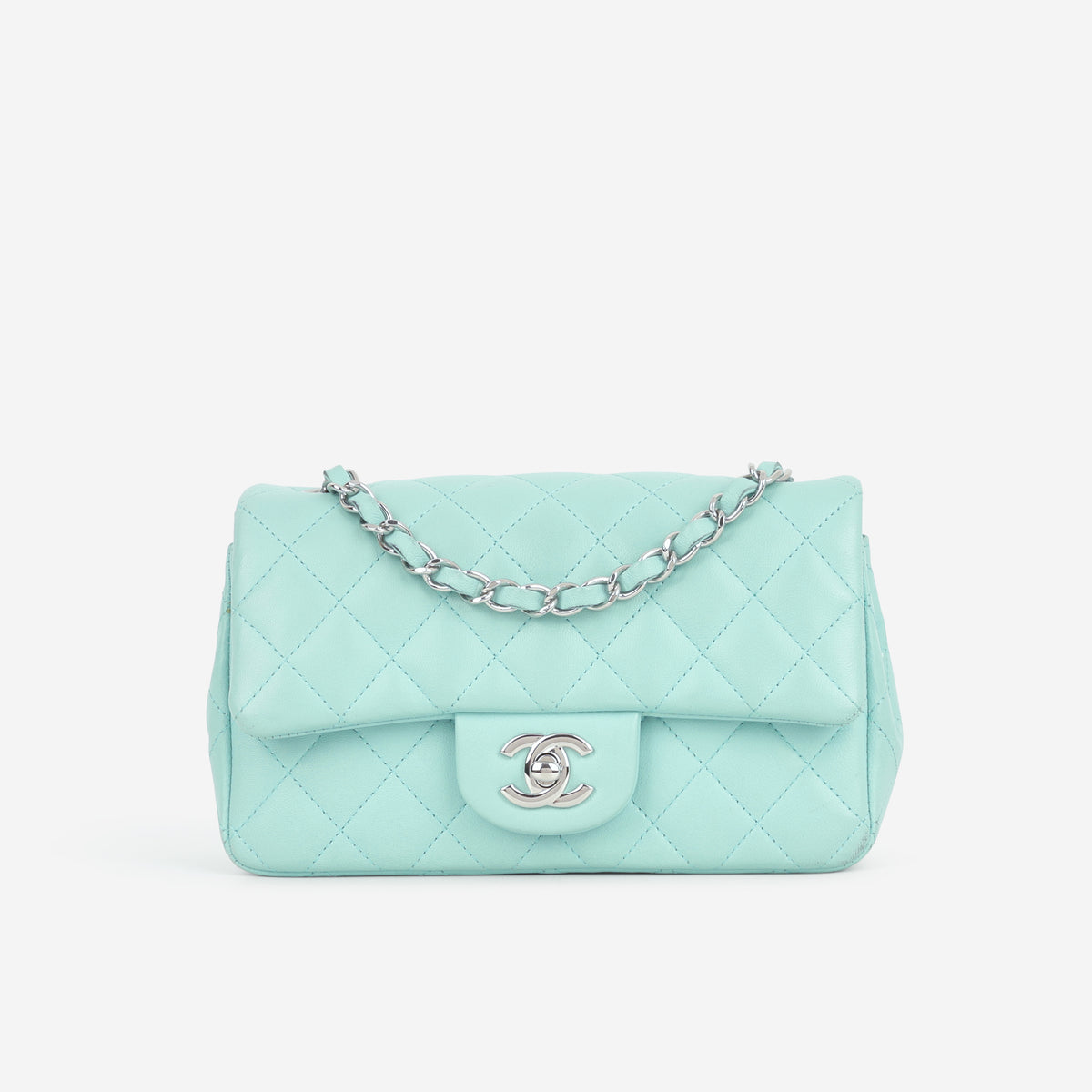 Chanel Mini Rectangular - Tiffany Blue Lambskin | Silver Hardware