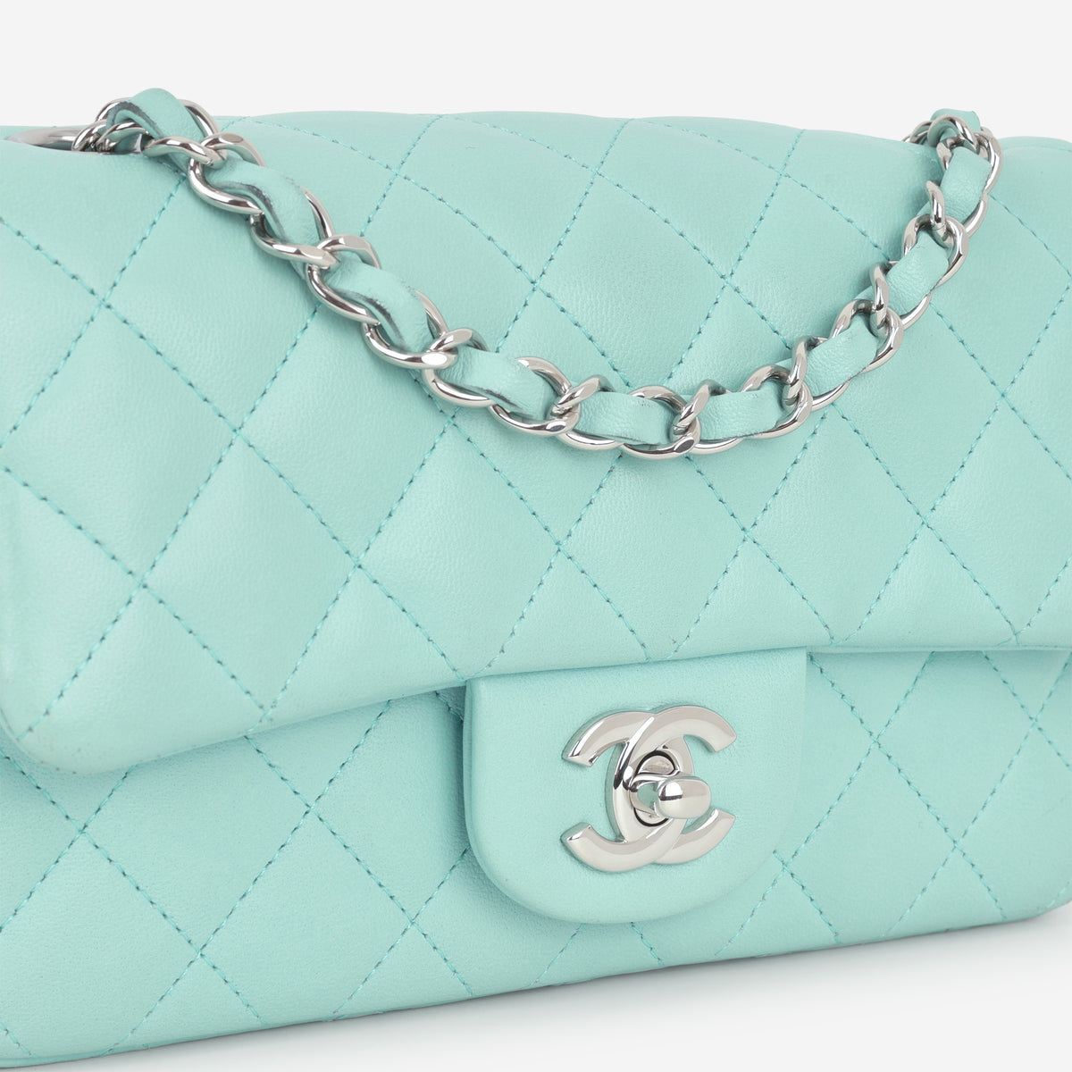 Chanel Mini Rectangular - Tiffany Blue Lambskin | Silver Hardware