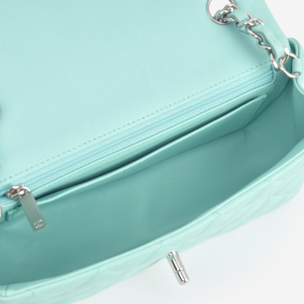Chanel Mini Rectangular - Tiffany Blue Lambskin | Silver Hardware