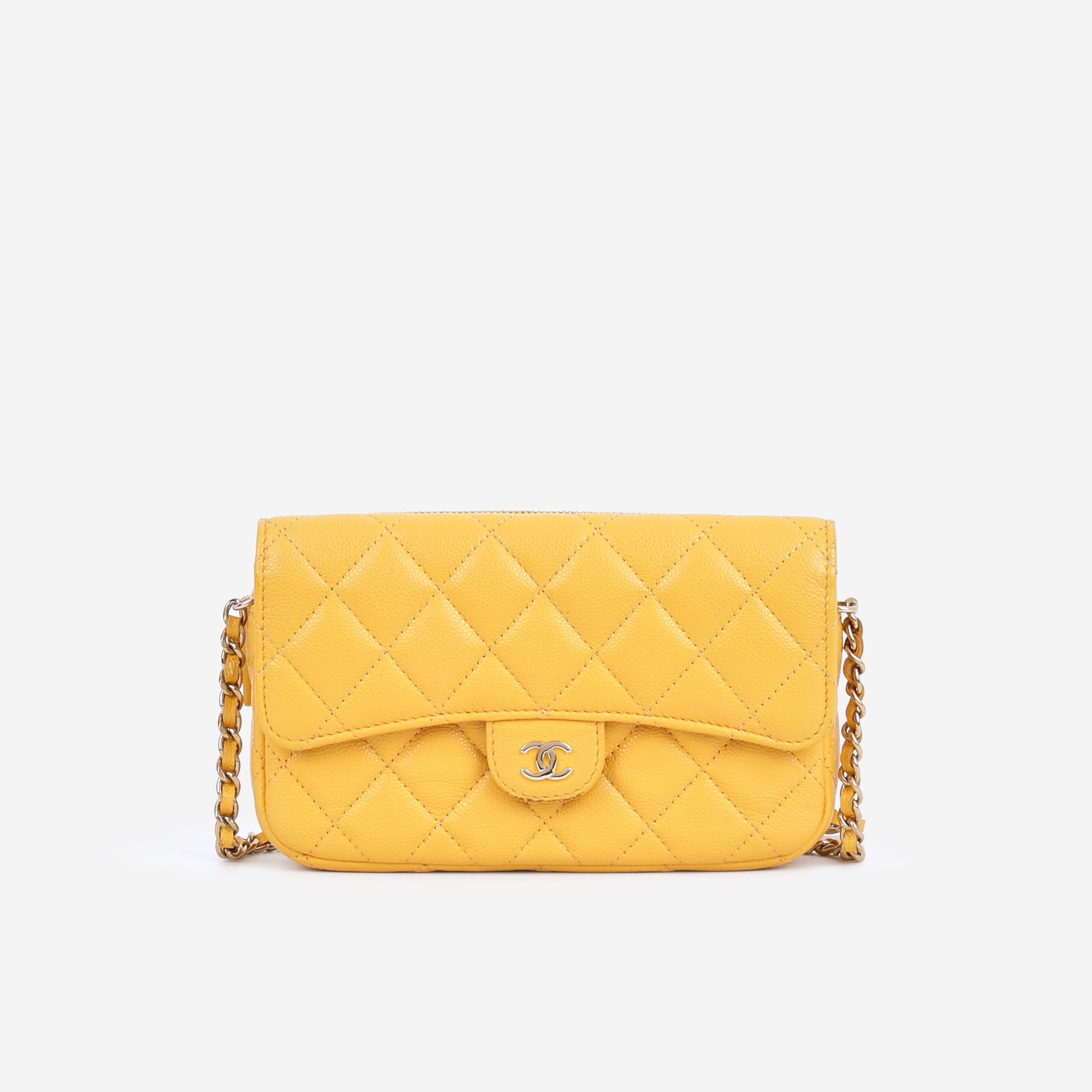 Chanel Classic Flap Phone Holder - Yellow Caviar | Silver Hardware