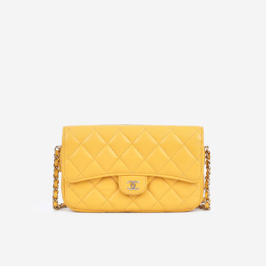 Chanel Classic Flap Phone Holder - Yellow Caviar | Silver Hardware