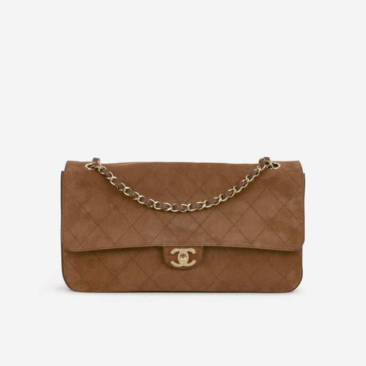 Chanel Maxi Flap 32 - Caramel Suede Goatskin | Gold Hardware