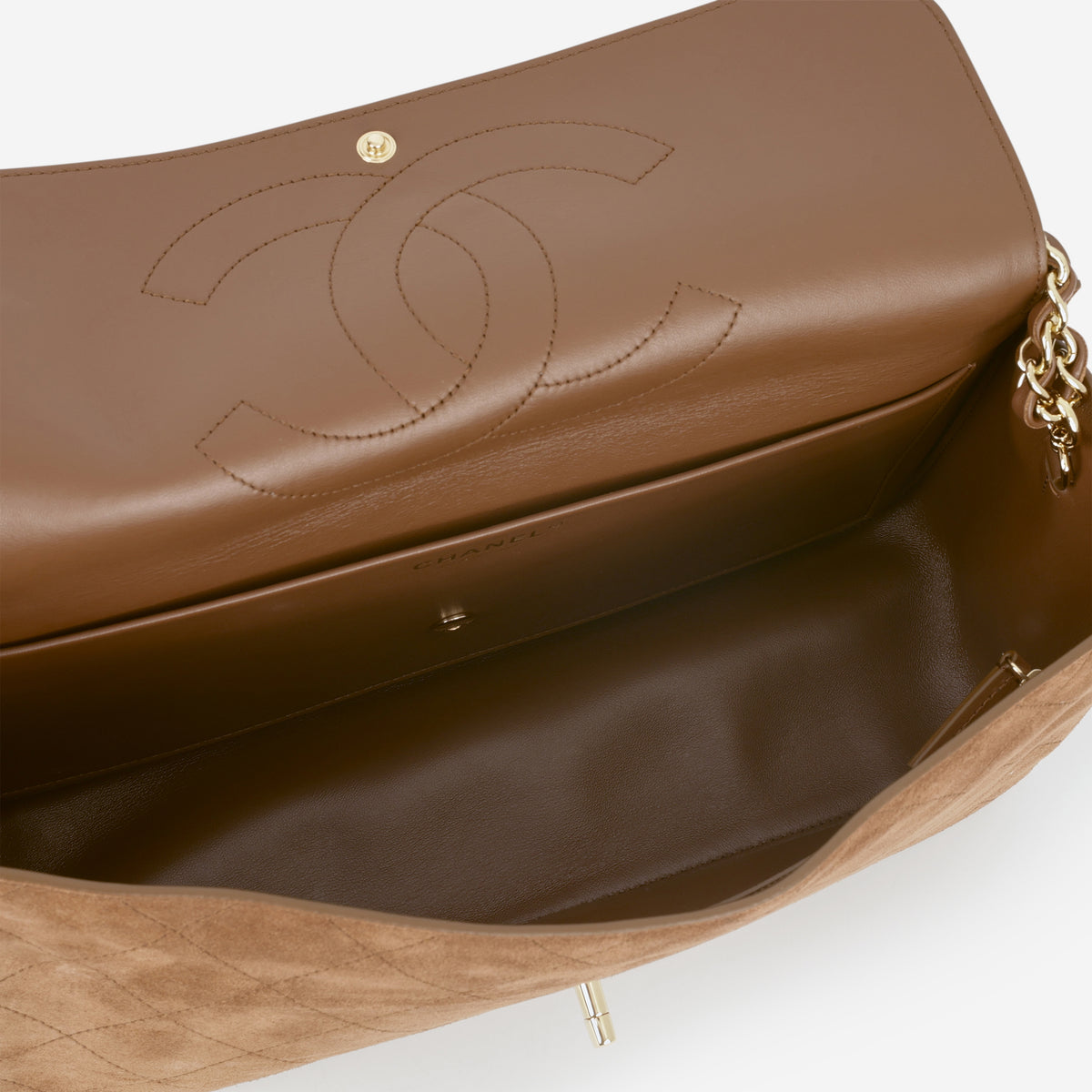 Chanel Maxi Flap 32 - Caramel Suede Goatskin | Gold Hardware