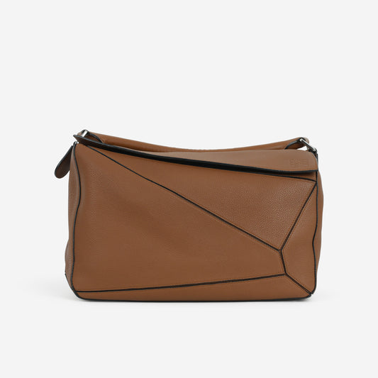 Loewe Large Puzzle Bag - Brown Grained Calfskin | Palladium Hardware - Bagista