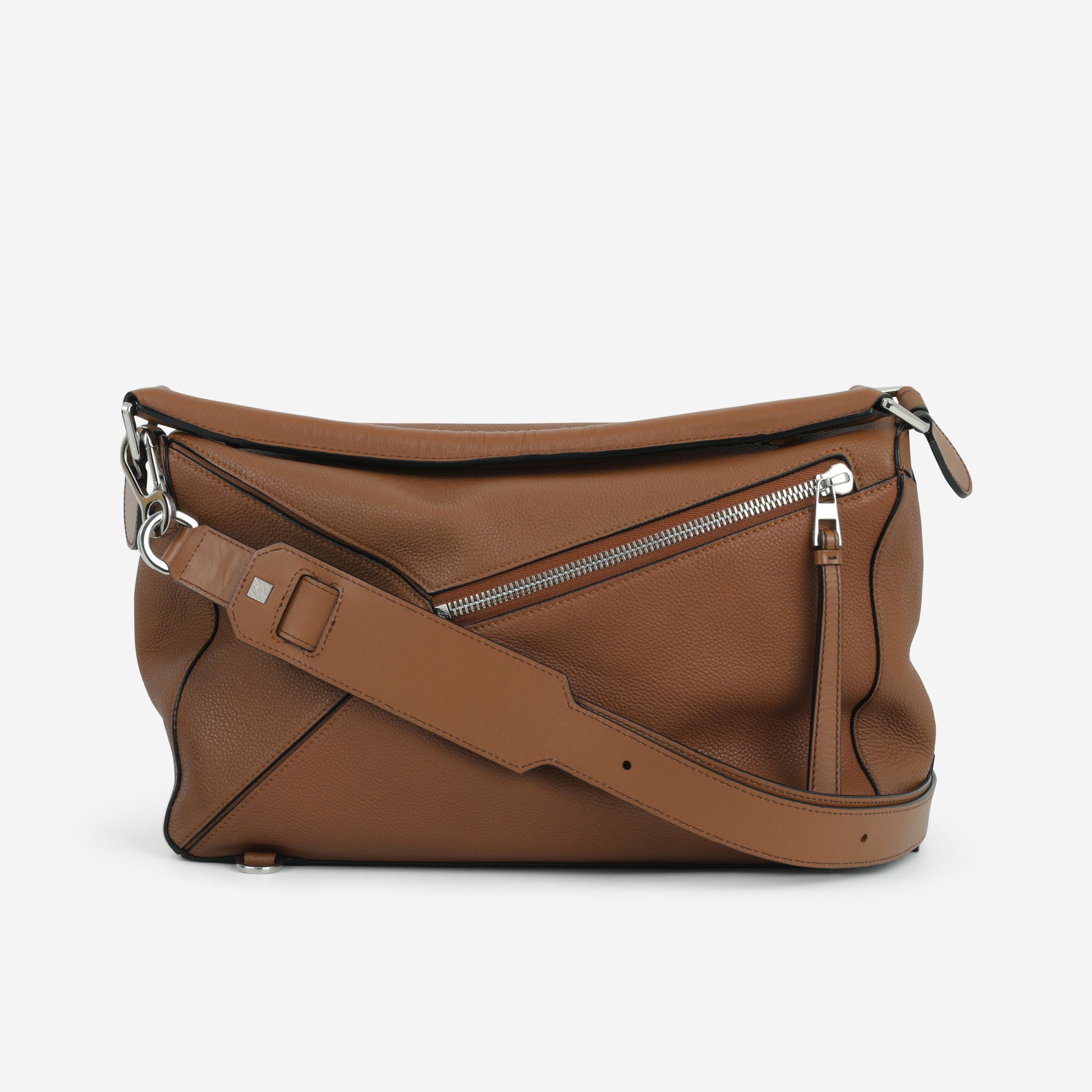 Loewe Large Puzzle Bag - Brown Grained Calfskin | Palladium Hardware - Bagista