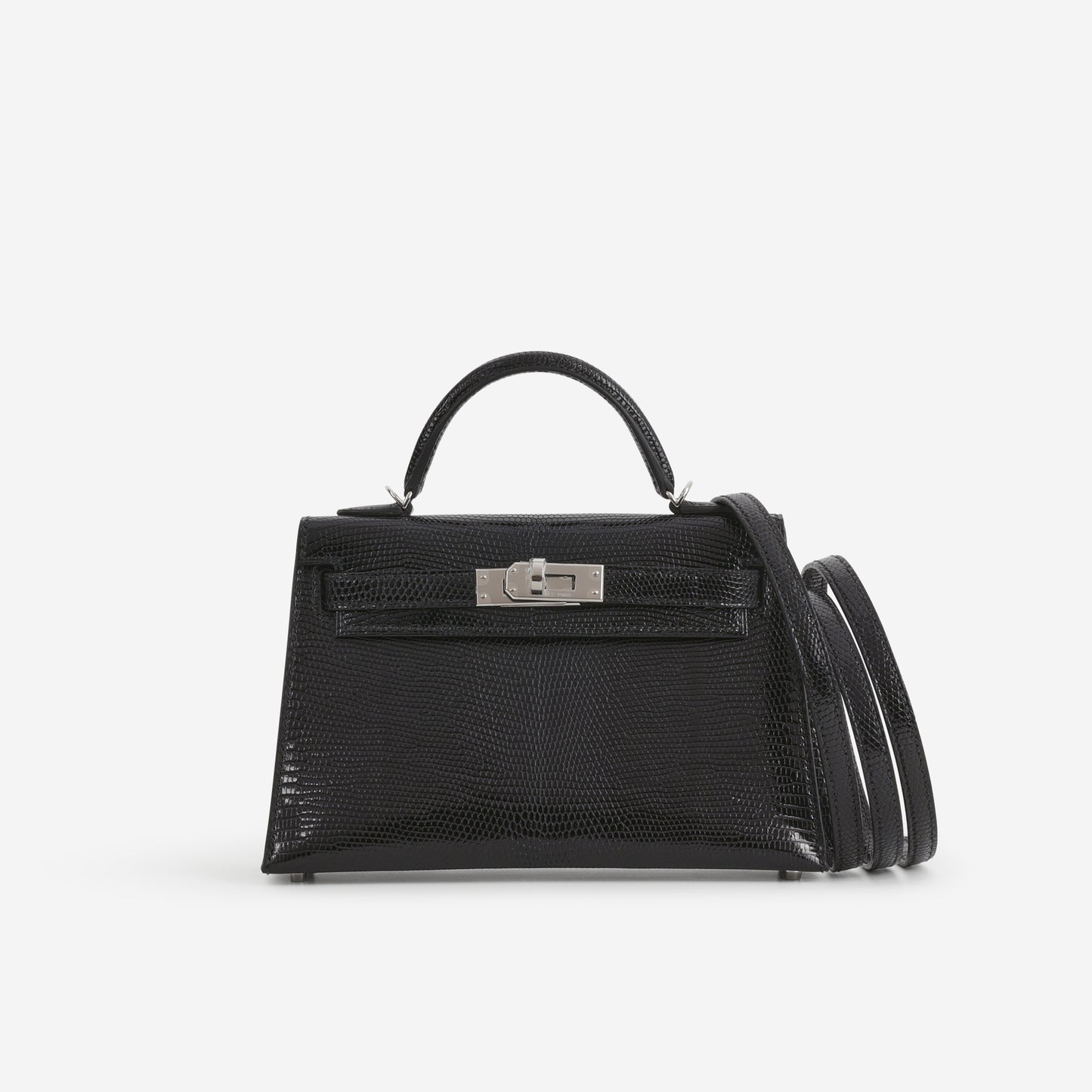Hermès Mini Kelly - Black Salvator Lizard Lisse | Palladium Hardware