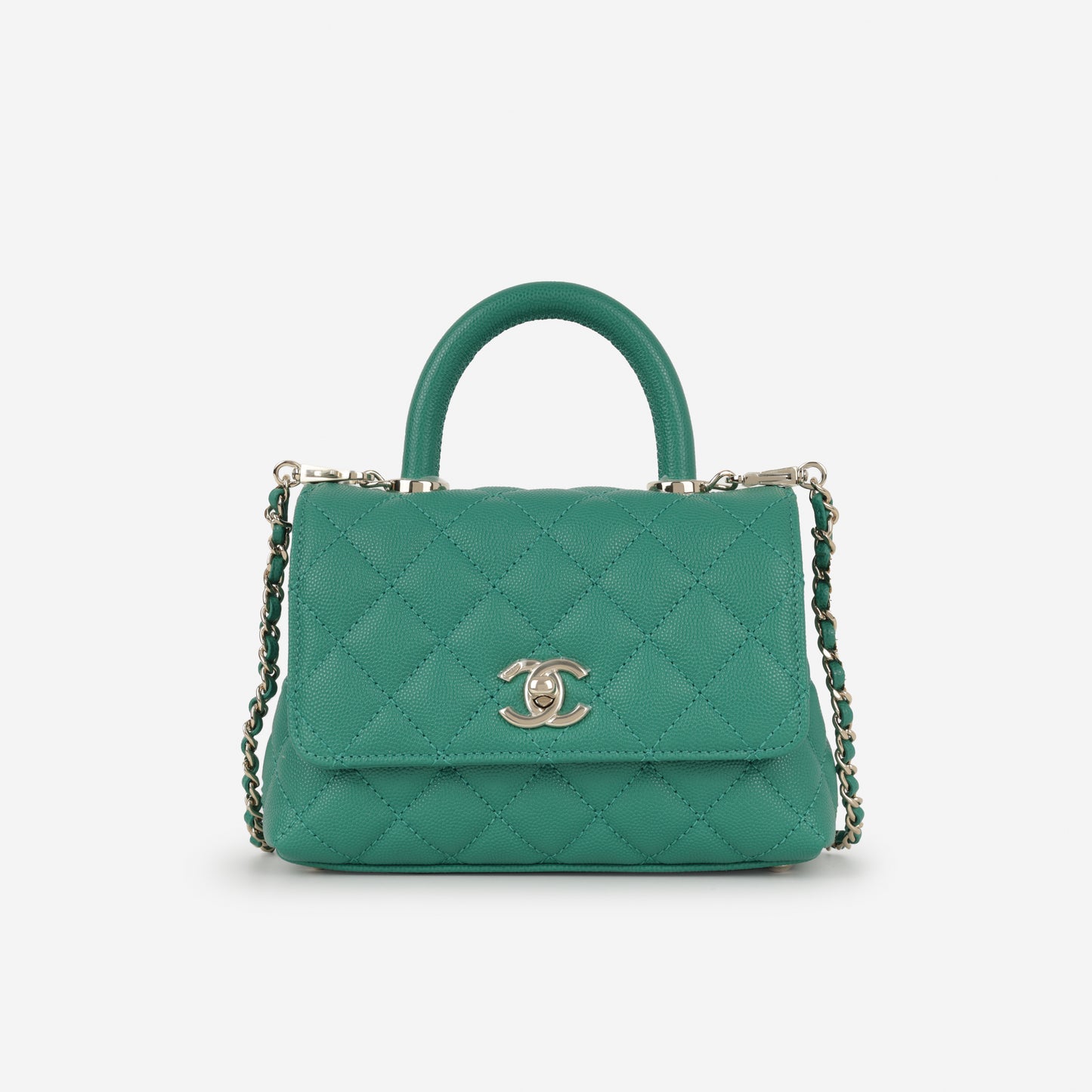 Chanel Small Coco Handle - Green Caviar | Champagne Gold Hardware