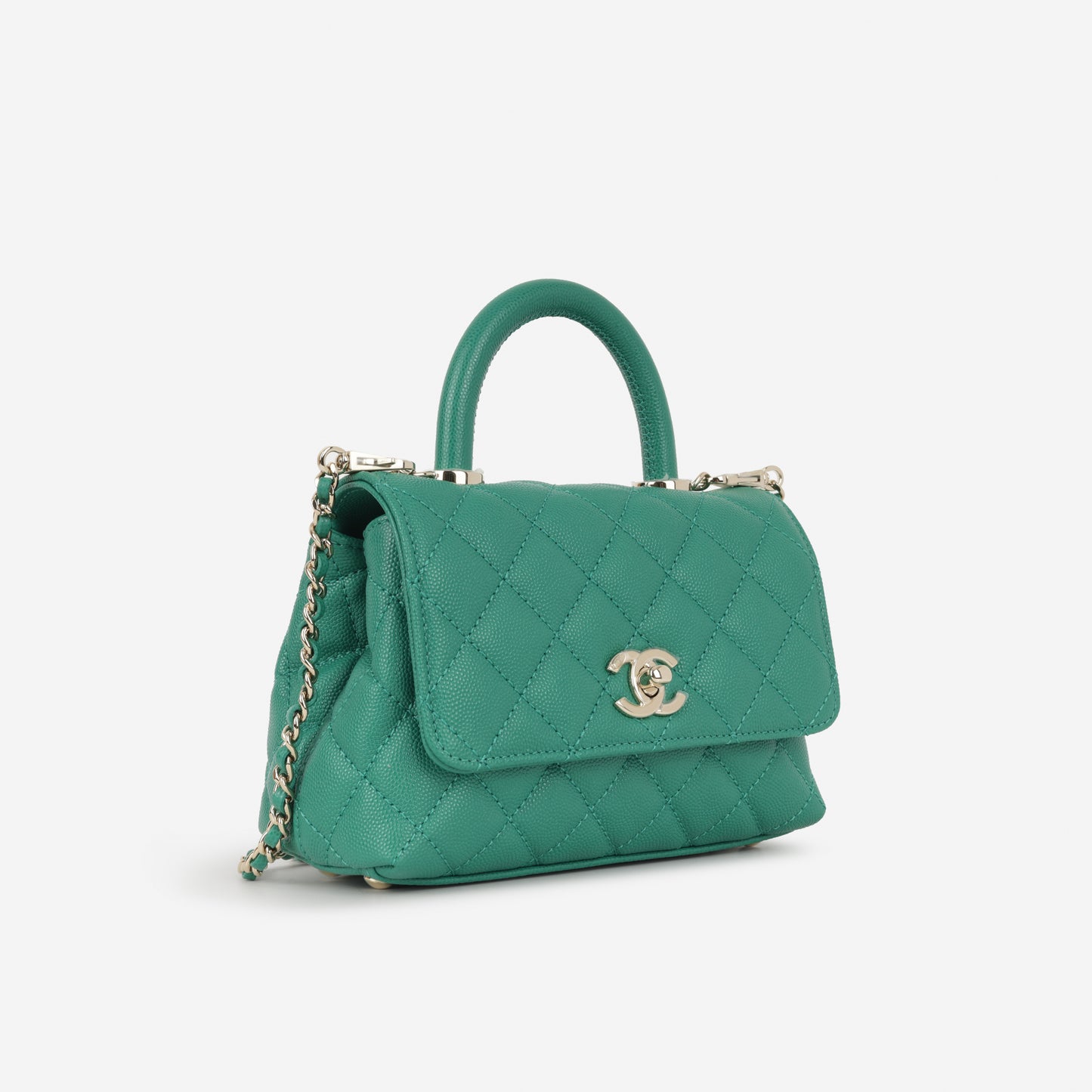 Chanel Small Coco Handle - Green Caviar | Champagne Gold Hardware