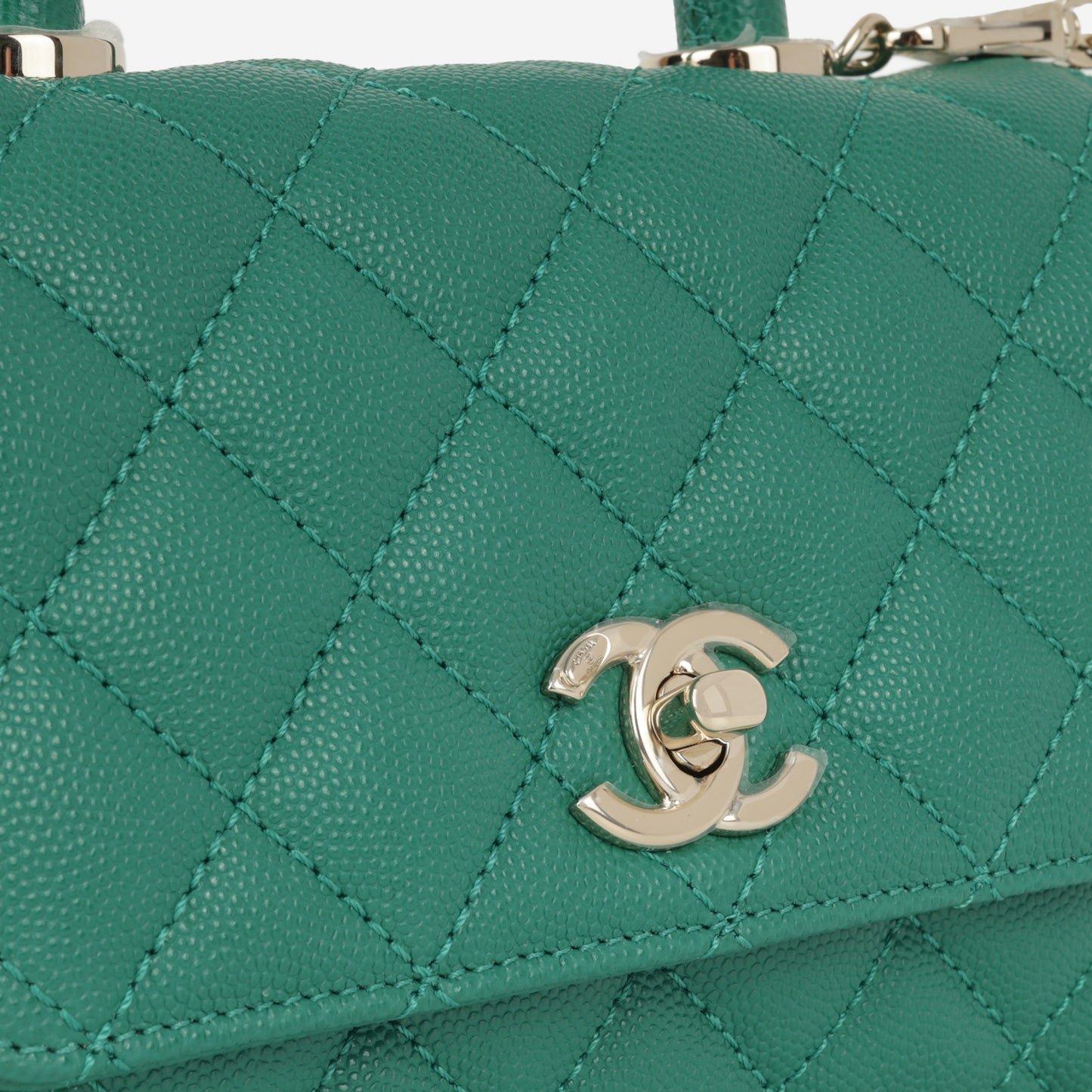 Chanel Small Coco Handle - Green Caviar | Champagne Gold Hardware