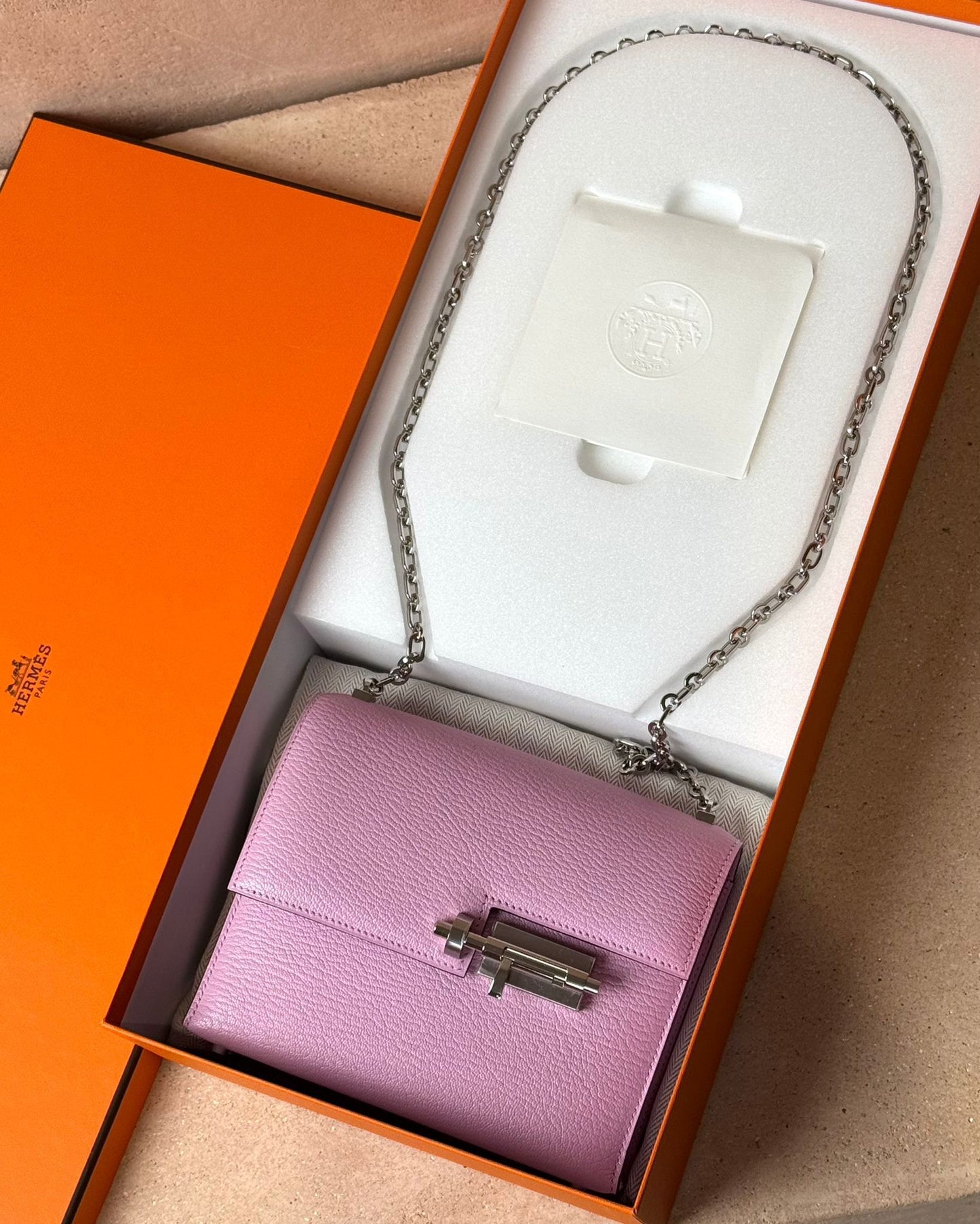 Hermès Mini Verrou Chaine - Mauve Sylvestre Chevre | Palladium Hardware