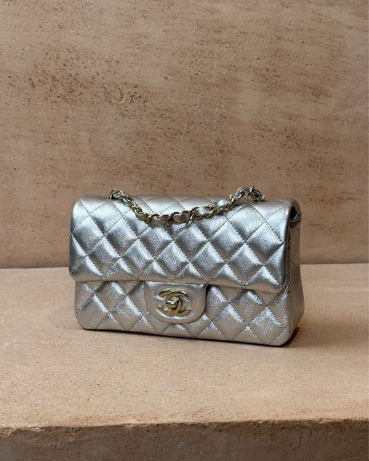 Chanel Mini Rectangular - Silver Metallic Lambskin | Silver Hardware