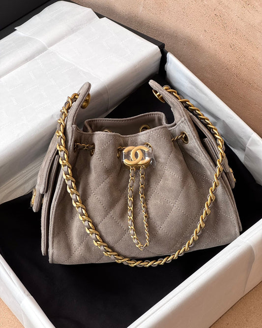 Chanel Mini 25 Hobo - Grey Suede | Gold Hardware