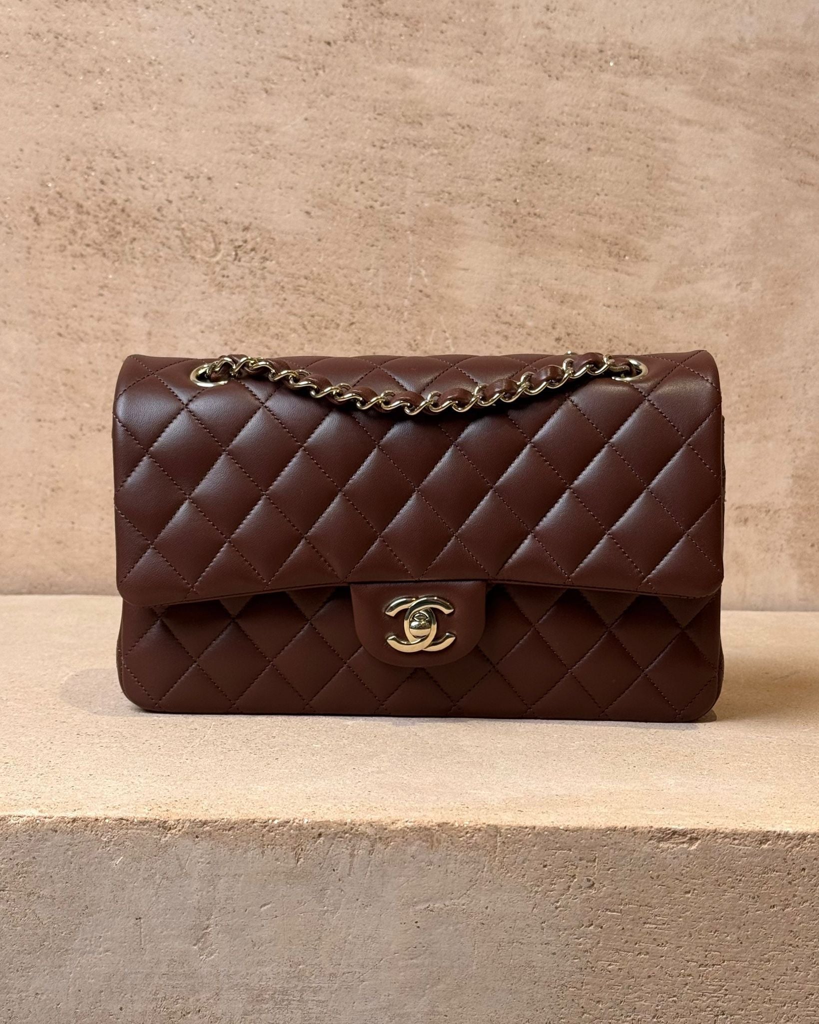 Chanel Medium Classic Flap - Brown Lambskin | Champagne Gold Hardware - Bagista