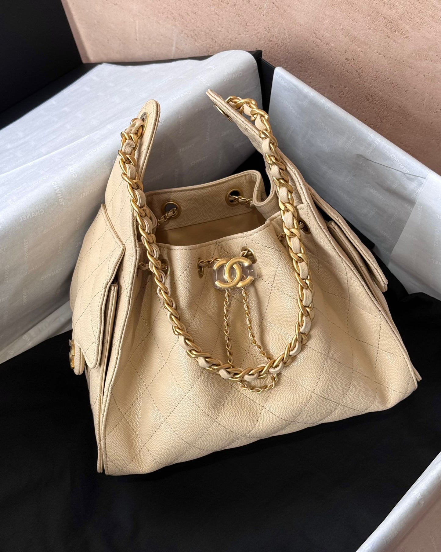 Chanel Small 25 Hobo - Beige Caviar | Gold Hardware - Bagista
