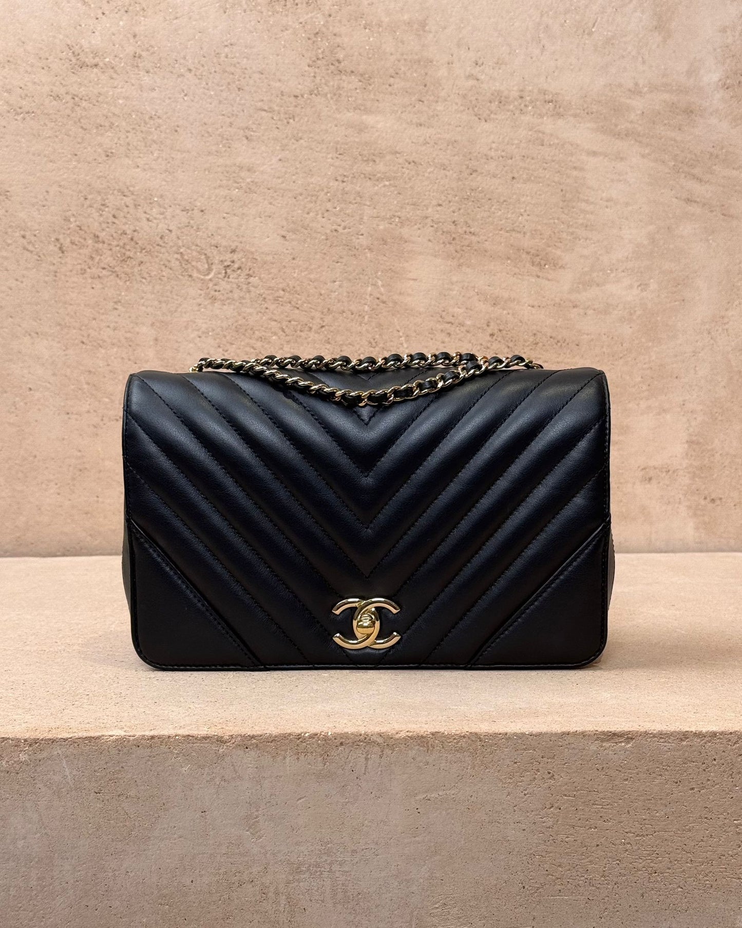 Chanel Medium Statement Flap - Black Calfskin | Champagne Gold Hardware