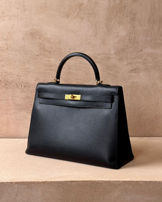 Hermès Vintage Kelly 35 'Mou' - Black Ardennes | Gold Hardware